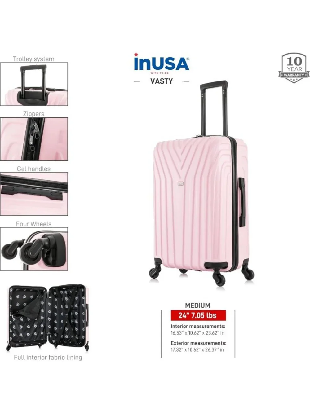 Lightweight 24-Inch Medium Hardside Spinner Luggage - Stylish Pink Travel Bag